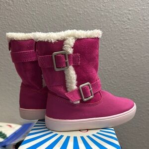 Pink Faux Fur Buckle Boots